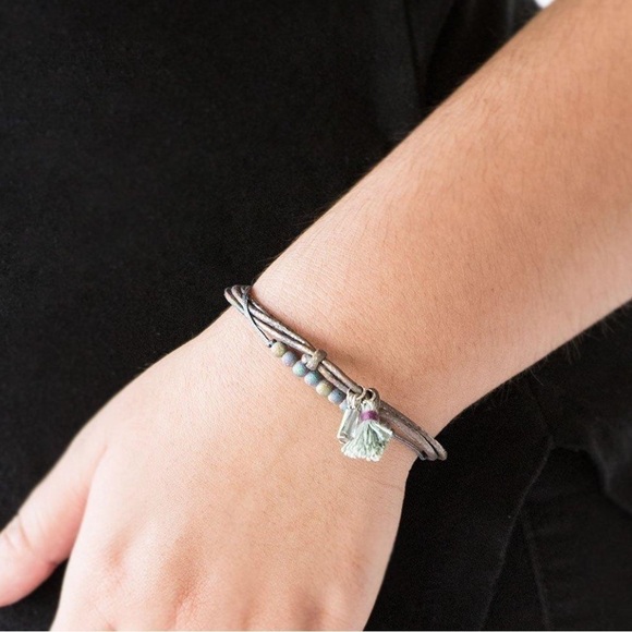 Bracelets Bundle of Three Silver Multi Leather Black Bead Adjustable Unisex - Picture 4 of 6